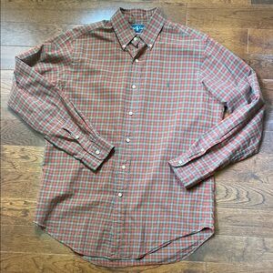 Ralph Lauren Mens Classic Fit Size Med Plaid Button Down Casual Shirt Red Green